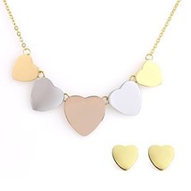 Tricolor, Silver, Rose and Gold Multi Heart Necklace &amp; Coordinating Earring Set - £22.44 GBP