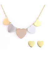 Tricolor, Silver, Rose and Gold Multi Heart Necklace &amp; Coordinating Earr... - €24,31 EUR