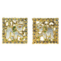 Set of Two Thai Elephant Gilded 24k Gold Leaf Mosaic Carved Wood Wall Art - $43.55