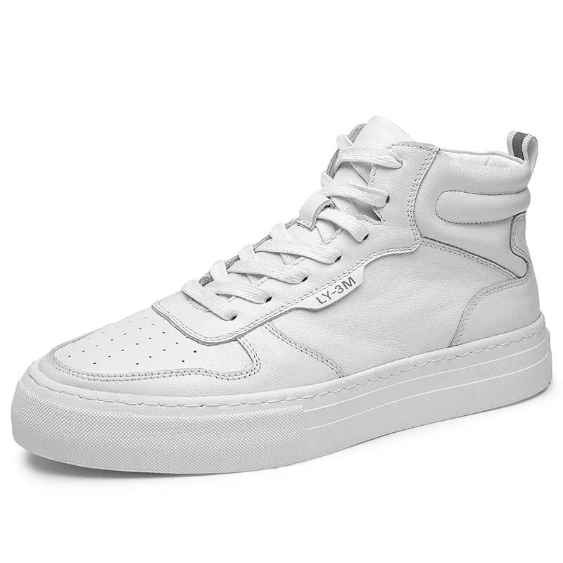 New Genuine Leather Men Shoes High Quality Fashion White Shoes Man High Top Snea - £71.45 GBP