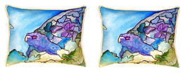 Pair of Betsy Drake Purple Turtle Large Indoor Outdoor Pillows 16 Inch X 20 Inch - £71.21 GBP