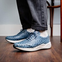 Marco Di Milano Genuine Ostrich Skin Luxury Sneaker Shoes Varenna Blue Jeans image 7