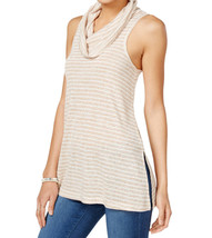Hippie Rose Juniors Sleeveless Cowl Neck Striped Tank Top,Ivory/Oatmeal,Large - $16.99