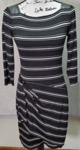 White House Black Market Shift Dress Women Size 2 Black Stripe Belted Round Neck - £18.40 GBP