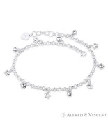 Puffed Star, Ringing Balls &amp; 4mm Rolo Chain Charm Anklet in .925 Sterlin... - €47,84 EUR