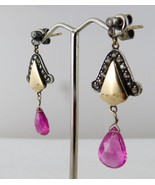 Silver Victorian Dangle Earring Studded Natural Pink Tourmaline Diamond ... - £159.77 GBP