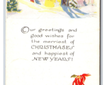 Merriest Christmas Happiest New Year Lnadscape Poinsettia DB Postcard A16 - $2.92