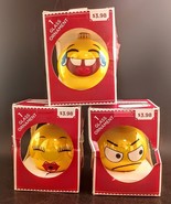 Emoji Double Sided Christmas Glass Ornaments, Lot (3) New In Box Yellow - $12.00