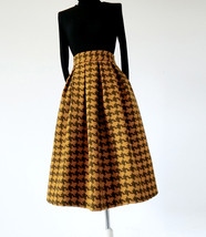 Winter Green Houndstooth Midi Skirt Women A-line Plus Size Wool Midi Party Skirt image 7