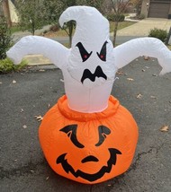 Halloween Gemmy 4 FT Lighted Ghost in Pumpkin Airblown Inflatable w/Box - $49.49