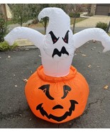 Halloween Gemmy 4 FT Lighted Ghost in Pumpkin Airblown Inflatable w/Box - $49.49