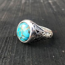 Natural Blue Copper  Turquoise Ring Solid 925 Sterling Silver Christmas Gift Him - £48.24 GBP