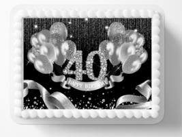 40th Birthday Party Edible Image 40 Year Old  Celebration Glamorous Cake... - $14.18+