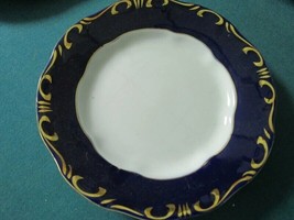 Zsolnay Hungary Pompadour china set 7 salad plates blue gold 7 1/2&quot; - £198.80 GBP