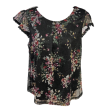 Lily White Womens Blouse Multicolor Floral Cap Sleeve Stretch Crochet M New - £19.41 GBP