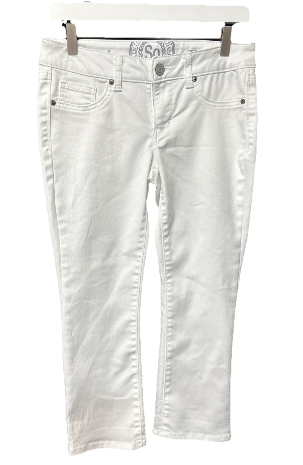 SO Crisp White Cropped Pants Jeans 5 Pockets Juniors Size 7 - $15.81