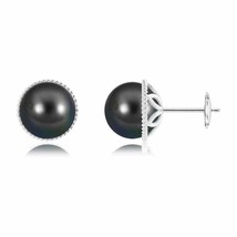 Tahitian Cultured Pearl Solitaire Stud Earrings in 14K Gold (Grade-AA , 9MM) - £380.16 GBP