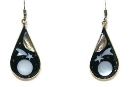 Alpaca Mexican Silver Abalone Inlay Earrings (Blue Patterned) - £15.92 GBP