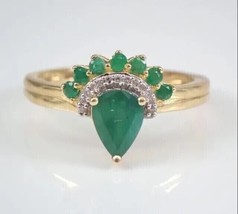 2.00Ct Pear Cut Lab Created Emerald Engagement Ring 14k Yellow Gold Plated - £166.69 GBP