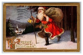 Santa Claus w Sack of Toys Robe Lantern Night A Joyous Christmas DB Postcard H18 - £7.00 GBP