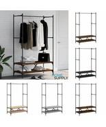 Industrial Wooden Bedroom Clothes Coat Rack With Hanging Rail Storage Sh... - £82.03 GBP+