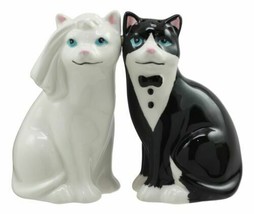 Wedding Black White Cats In Tuxedo And Bridal Gown Salt And Pepper Shakers Set - £13.58 GBP