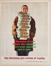 1960 Print Ad Lucky Strike Cigarettes Man Carries Cartons of Christmas L... - $17.08
