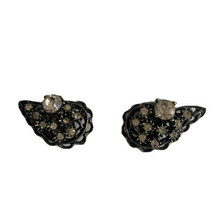 Musi pair rhinestone shoe clips vintage 1950&#39;s USA made signed mid century leaf - £27.02 GBP