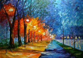 Leonid Afremov-&quot;Night by the Lake&quot;-ORIGINAL Oil Painting/Canvas/Hand Signed/COA - £2,729.49 GBP