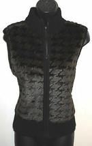 Nina Leonard Sweater Vest Faux Fur size Small Black &amp; Brown Acrylic Wool... - $29.65