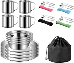 29 Pc\. Outdoor Mess Kit For Camping, Backpacking, And Hiking For 4 People With - £35.12 GBP