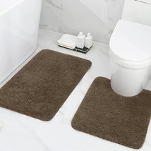 Shaggy Soft Bath Mat &amp; U-Shaped Toilet Rug, Set 2 Pieces (24&quot;x20&quot;+32&quot;x20&quot;, Brown - £44.66 GBP