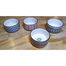 SET OF 4 SIGNATURE HOUSEWARES AZTEC BOWLS GEOMETRIC CERAMIC STONEWARES - $17.77