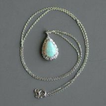Vintage Opal &amp; Diamond 1.60Ct 14k White Gold Over Pendant &amp; With Chain Necklace - £66.89 GBP