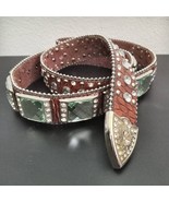 Vintage Leather Bling Western Belt Brown Reptile Beads Rhinestones Cowgi... - $812.57 MXN