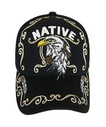 Native Pride Eagle Adjustable Baseball Cap with Feathers and Swirls (Black) - $15.95