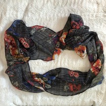 Infinity Scarf Black &amp; Red floral lightweight print Kohl&#39;s  - £6.60 GBP
