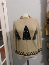 Victoria Jones Vintage Embellished Fair Isle Christmas Sweater Medium Beige Euc - £23.94 GBP