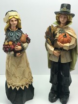 Thanksgiving Harvest Pilgrims Pacific Rim Cubist Figures 16&quot; Resin 2004 VTG READ - £58.40 GBP
