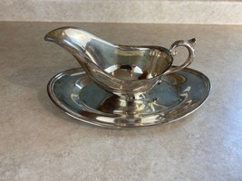 &quot;Leonard&quot; Silver Plated Gravy/ Sauce Boat w/ Attached Underplate, 1930-1950 - £8.86 GBP