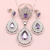 Luxurious Purple Crystal 925 Silver  Jewelry Sets For Women Earring Bracelet Pen - $31.72