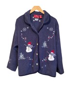 Womens Blue Fleece Jacket Holiday Lodge by North Crest Snowman Size Larg... - $367.84 MXN