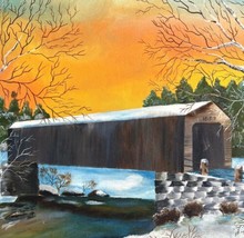 Covered Bridge Painting Art Maine Dover Foxcroft Signed OOAK 1960-70s Chapman SS - £101.68 GBP