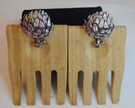 Wooden Salad Hands With Flower  Metal Handle Made Of Bamboo  small Chips - £11.07 GBP