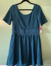 Xhilaration Embroidered Lace Teal Scoop Neck Size Large Dress - £15.02 GBP