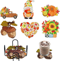 Fall Diamond Painting Coasters Kits with Holder, 6 Pcs Gnome Diamond Art Coaster - £8.76 GBP