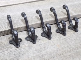 5 BLACK COAT HOOKS IRON ANTIQUE LOOK HAT HOOK SMALL BATHROOM HARDWARE KE... - $17.99