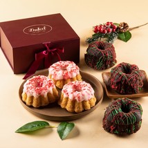 Dulcet Gift Baskets Red &amp; Green Iced Christmas Lemon Mini Fluted Cakes- A Holida - £54.08 GBP