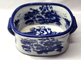 Victorian Ware Ironstone Footbath Planter Jardinière 11&quot; Blue White Vintage - $204.85 CAD