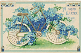 A Happy Easter To YOU-BICYCLE Covered With FLOWERS~1910 Embossed Postcard - £7.26 GBP